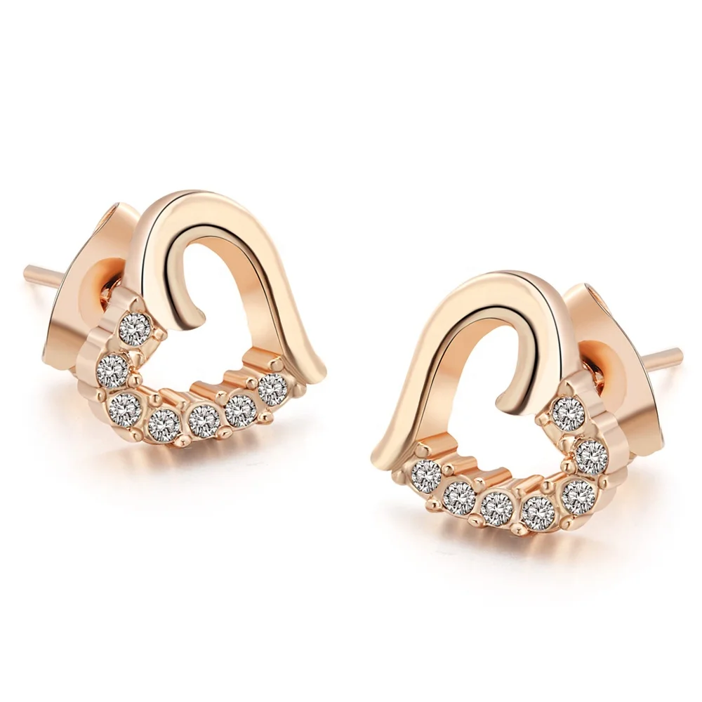 

Wholesale Women's Fashion Alloy Cubic Zirconia Love Heart Shape Stud Earrings for Girls Gift E048-M, Picture