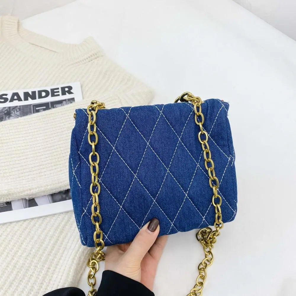 

Quilted Handbag Women 2020 Luxury Brand Designer Rhombus Thread Cover One Shoulder Chain Bag Purse Denim Mini Crossbody Bags Sac
