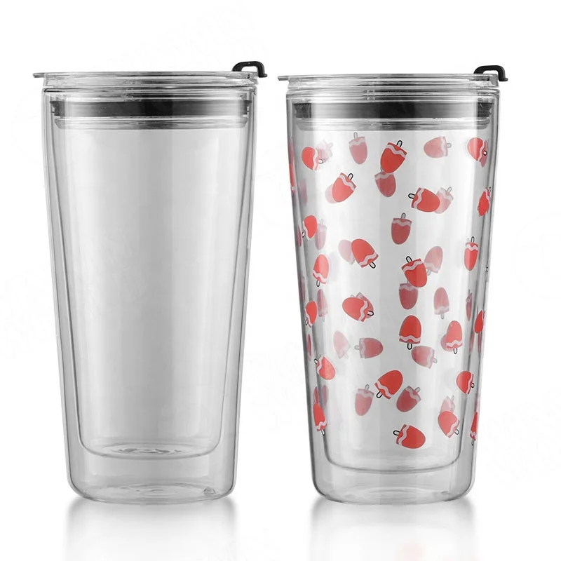

16oz Double Wall Glass Tumbler with Lid and StrawSmoothie Glass Cup Iced Coffee Tumbler