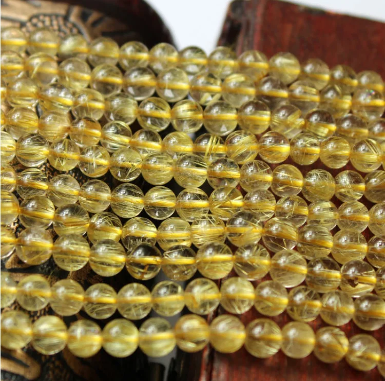 

High quality round  natural gemstone beads gold rutilated quartz beads for jewelry making