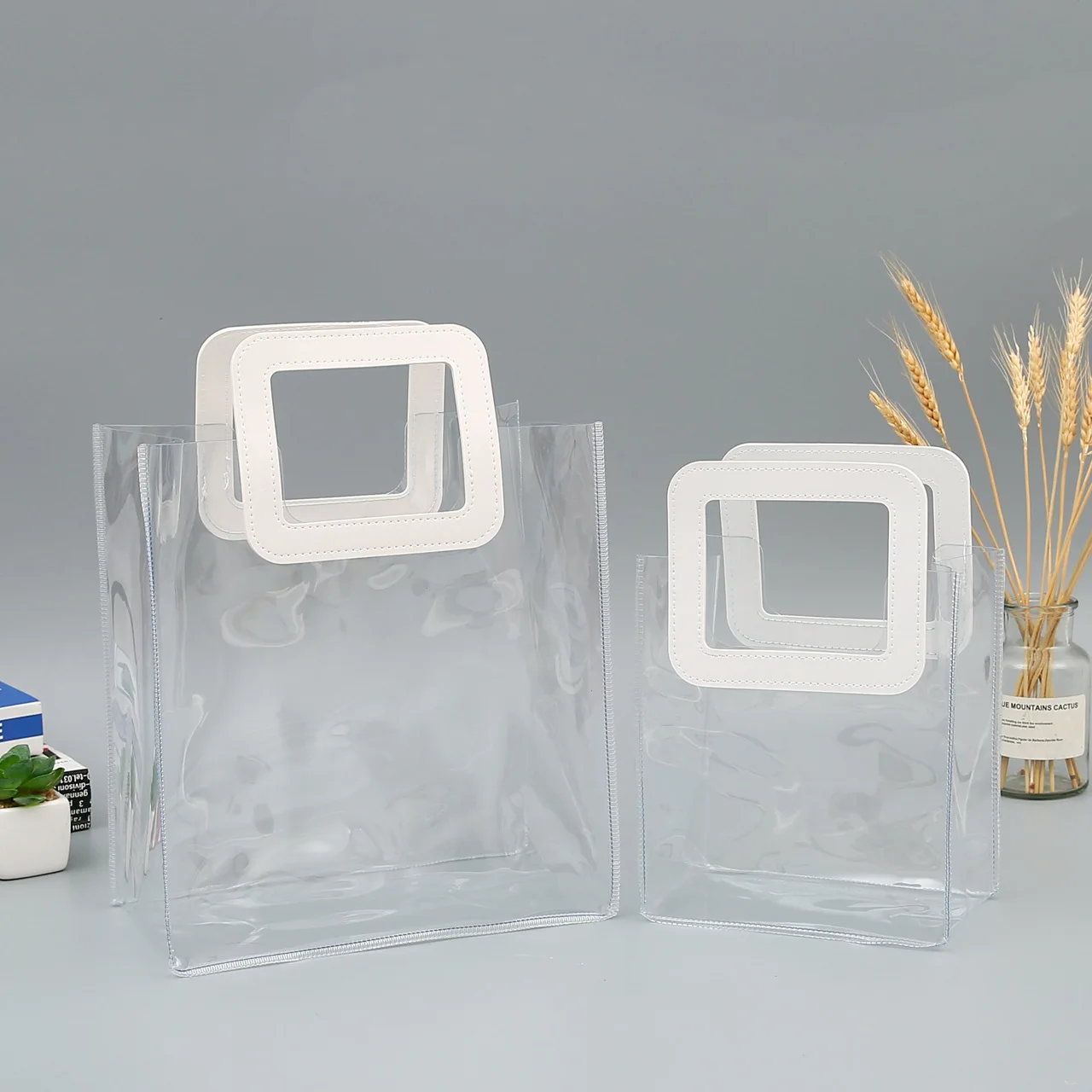 

Custom Plastic Bulk Transparent Pvc Shopping Tote Bag Clear Gift Bags With Handles