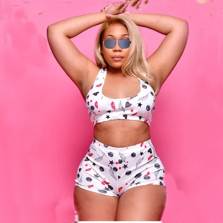 

New Arrival Summer Boxer Shorts Cookie Camouflage Tops and Shorts Two Piece Clothing Set For Women, Customized color/as show