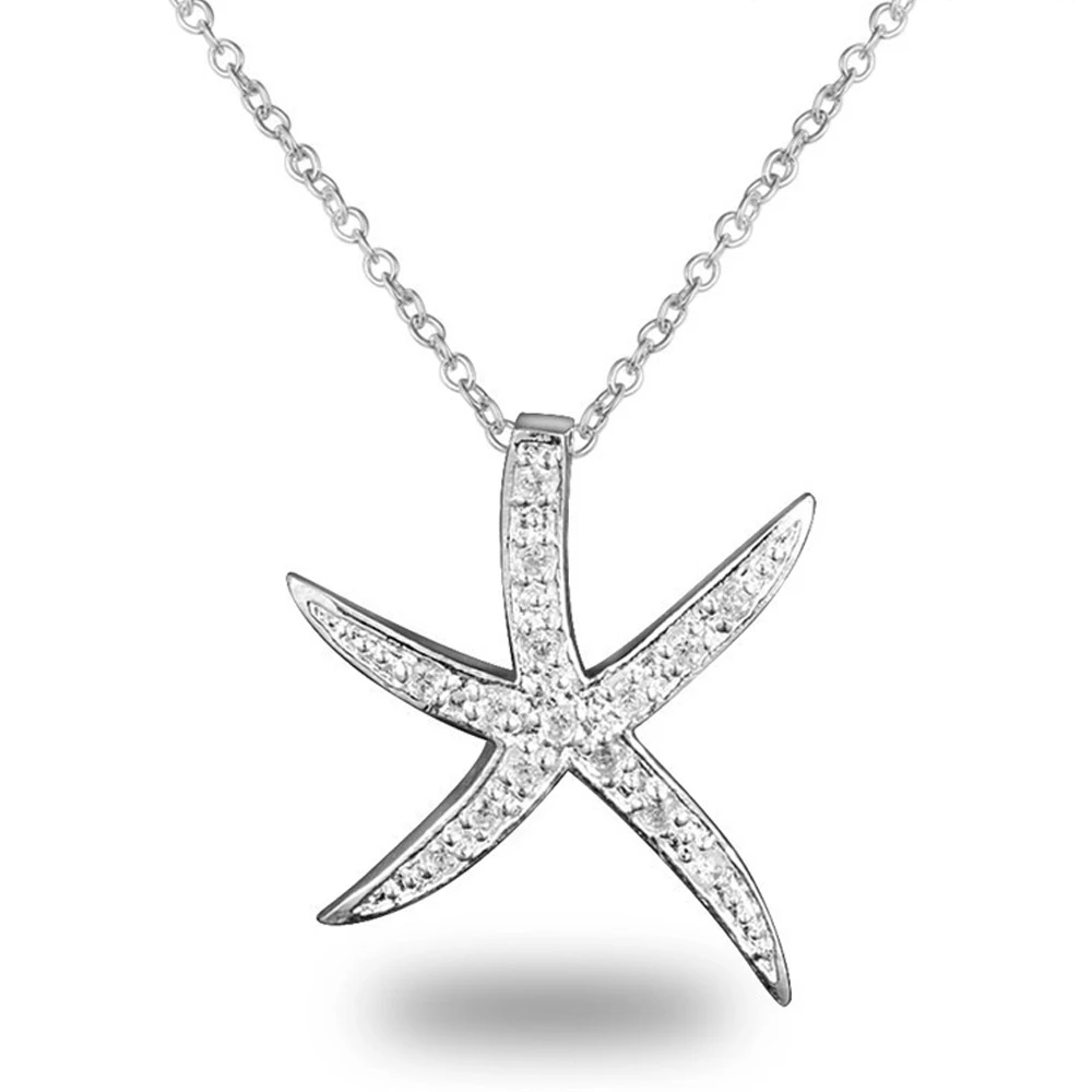 

Starfish pendant zircon necklace plated with S925 silver jewelry necklace