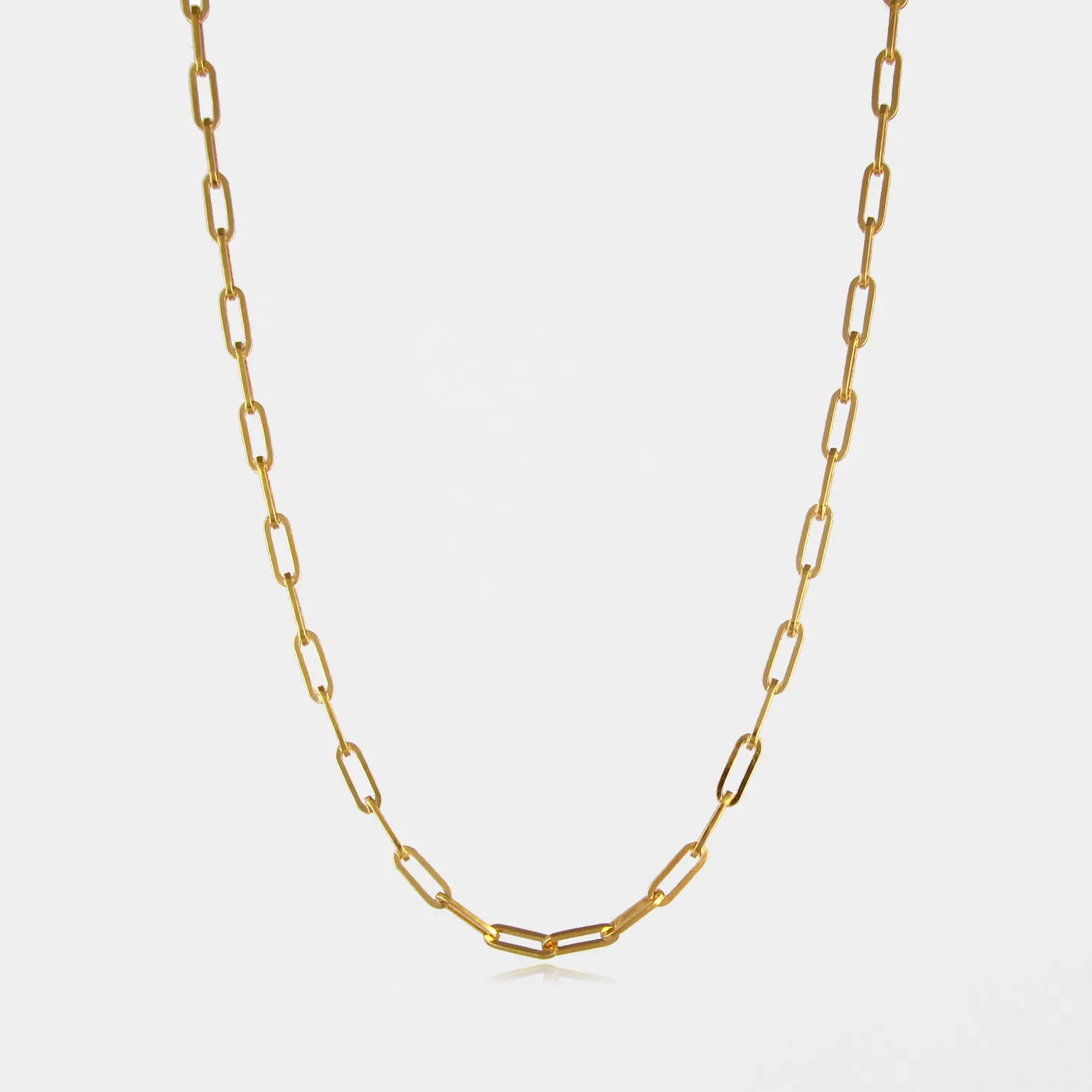 

Hot Selling Round Flat Rectangle Chain Link Choker Necklace Women 18k Gold Plated Paper Clip Paperclip Link Chain Necklaces, Picture shows