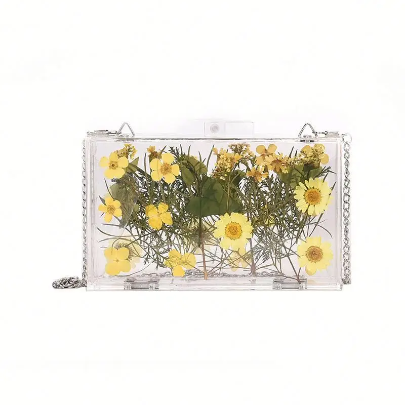 

Flower Designer Transparent Acrylic Box Fashion Women Clear Shoulder Purse Handbag Party Clutch Evening Bag