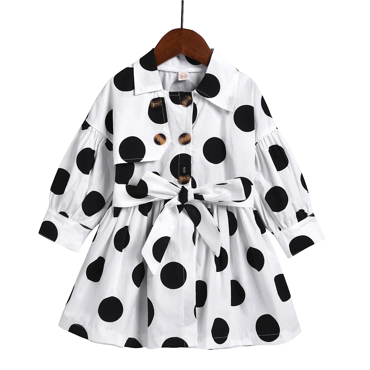 

Kids Girl Cotton Long Sleeve Polka Dots Print Single Breasted Coat