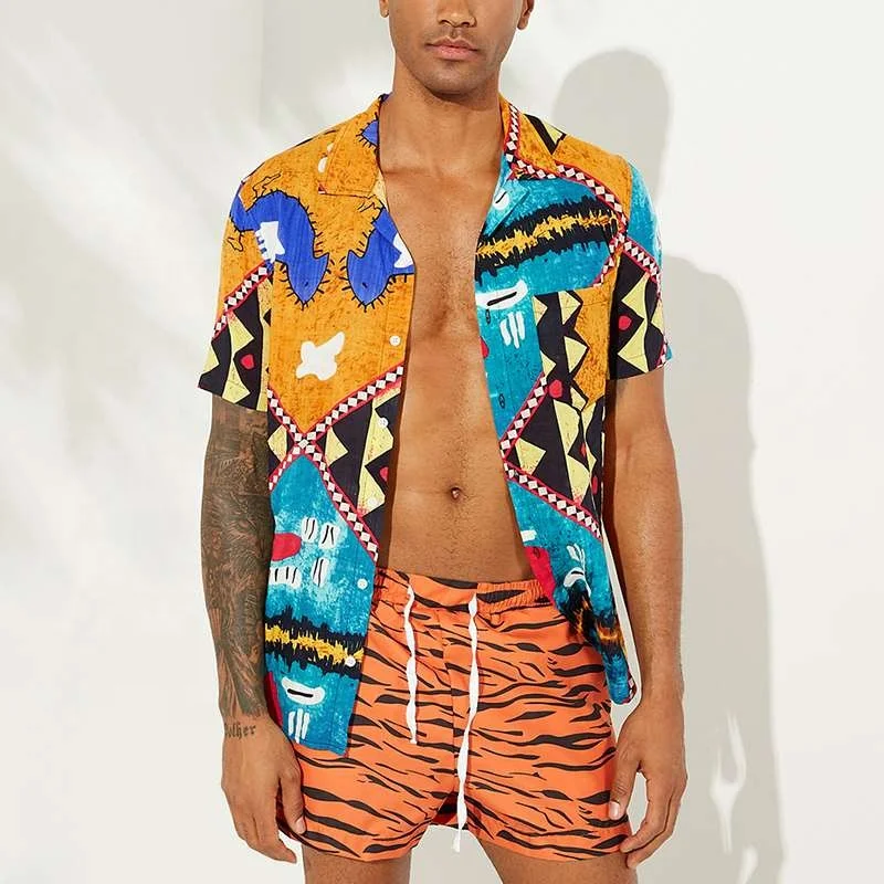 

new hot sale men beach wear cotton short sleeve comfortable casual printing floral plus size hawaiian shirt button down