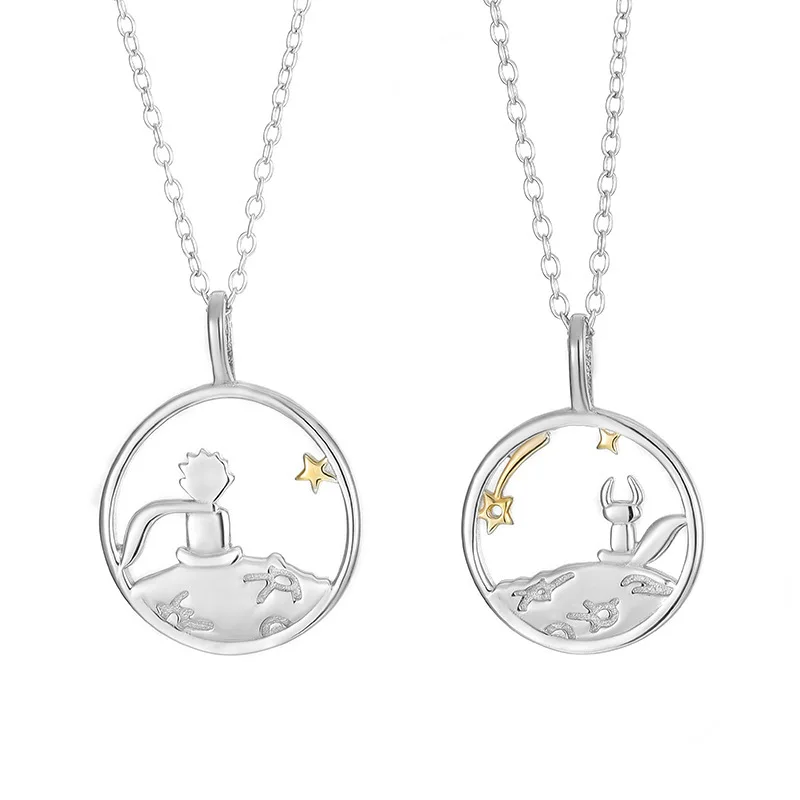 

Little fox and little prince fashion titanium steel necklace two-color couple necklace choker wholesale, 2 colors