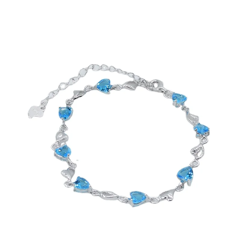 

Fashion Big Stone Blue Heart Shape Charm Bracelet Women
