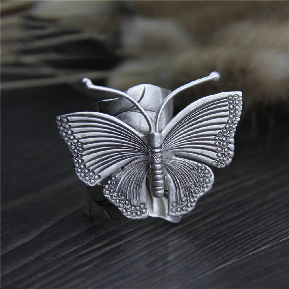 

Handmade Real Solid 999 Sterling Silver Large Butterfly Rings For Women Animal Rings Elegant Fine Jewelry Adjustable