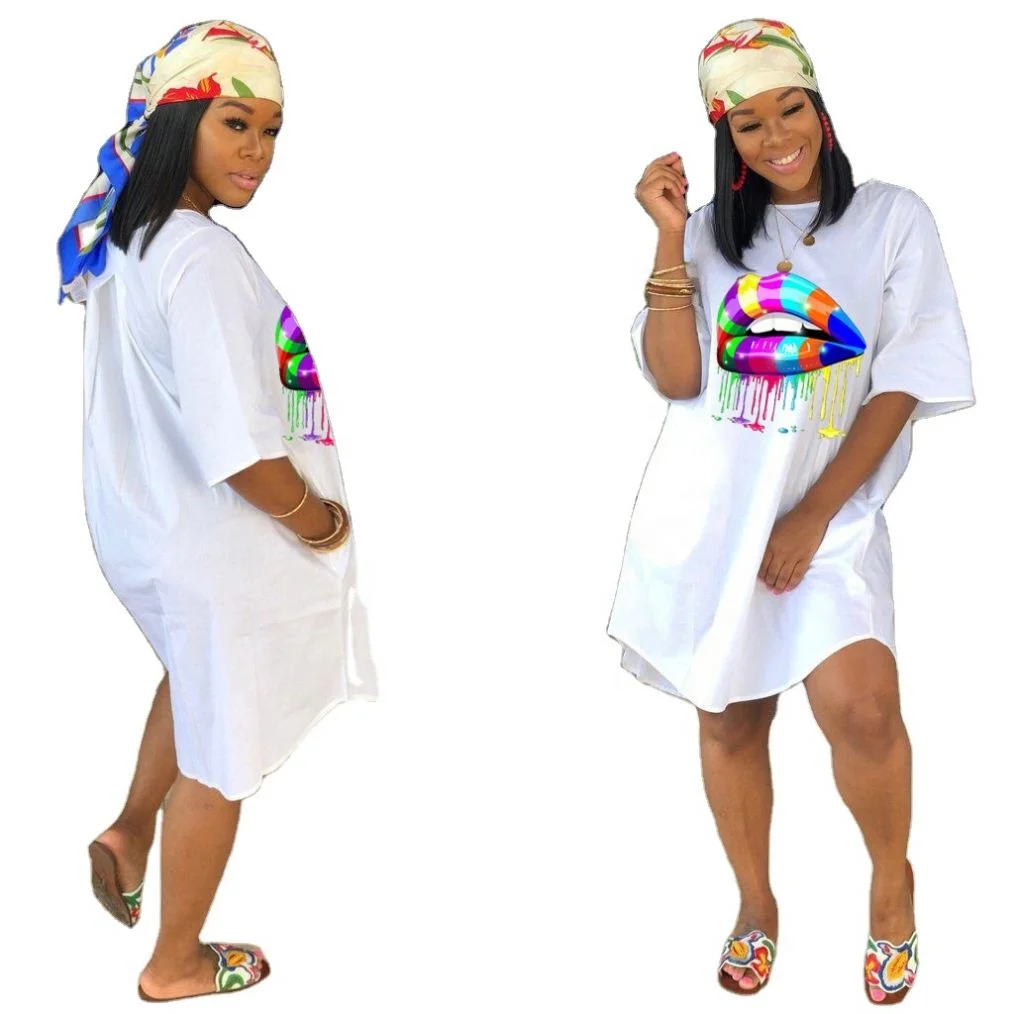 

MN018 Women's Loose Plus Size Solid Color Women's Dress .