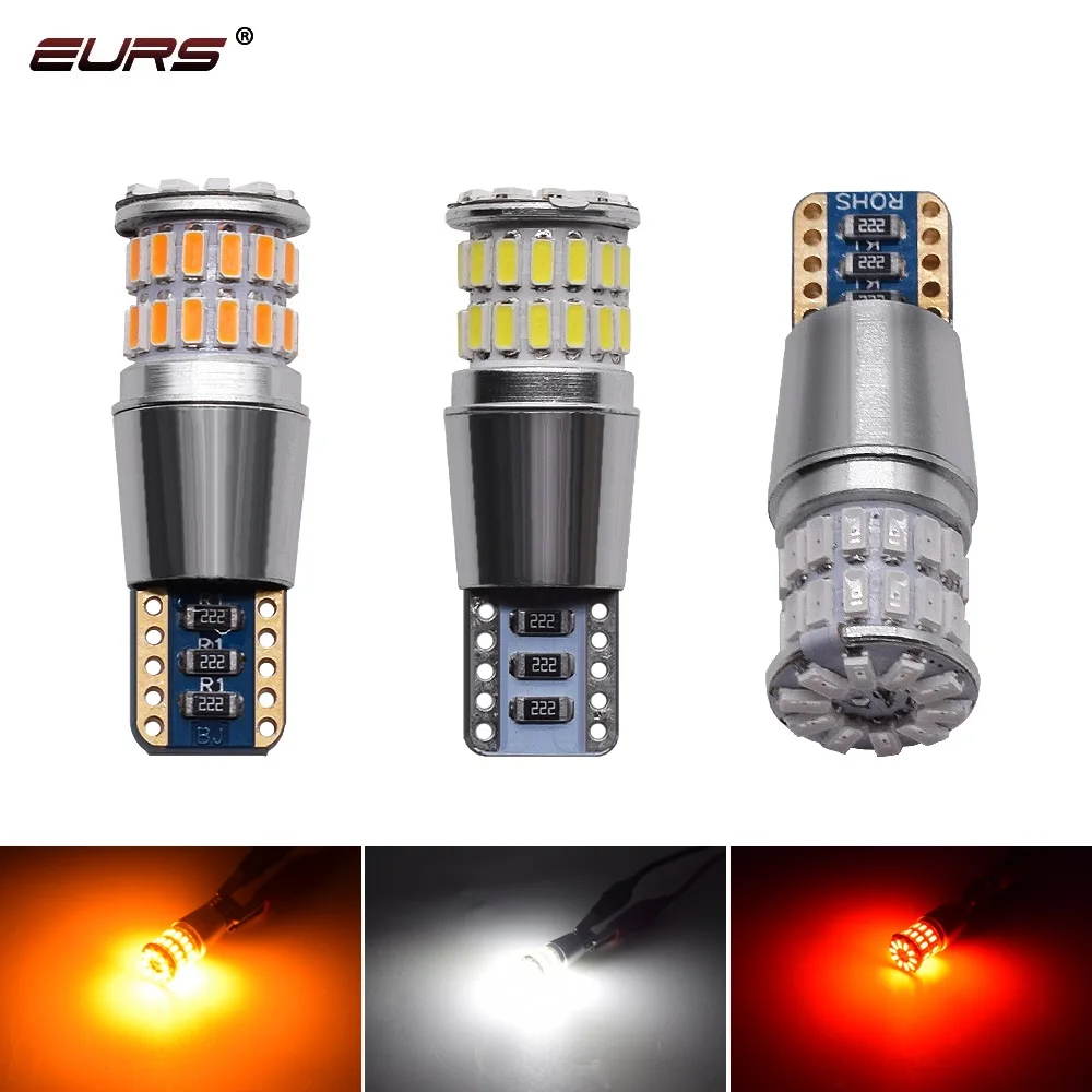

EURS 2pcs High power white car led width lamp front side marker light for car T10 canbus small light 38smd 3014, White red yellow