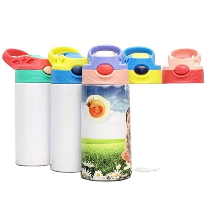 

12oz DIY Kid Cups Straw Double Wall Vacuum Cup Sublimation Bounce Kids Mug Stainless Steel Tumbler Conical STRAIGHT Sippy Cups, 6 color to choose