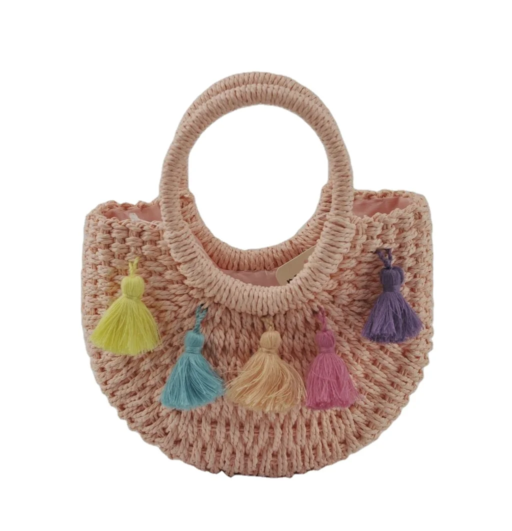 

Lovely tassel Children bag Beach Sun Straw Kids Mini handbag, Natural