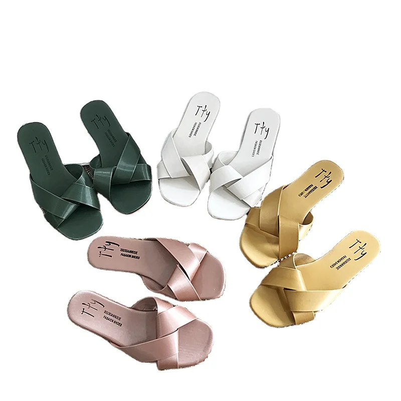

summer new cross flat bottomed flip flops soft bottoms Korean version simple one hundred plain colors slippers, Customized color