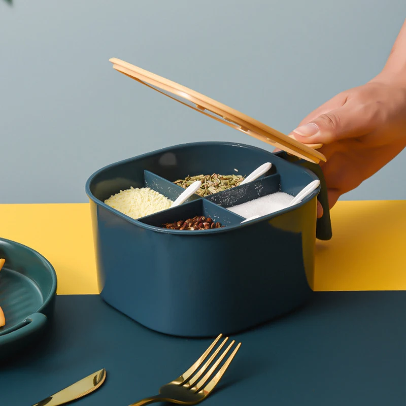 

High Quality Good Selling Four Containers Kitchen Seasoning Box, Original Design Kitchen Spice Jar Kitchen Seasoning Box Set