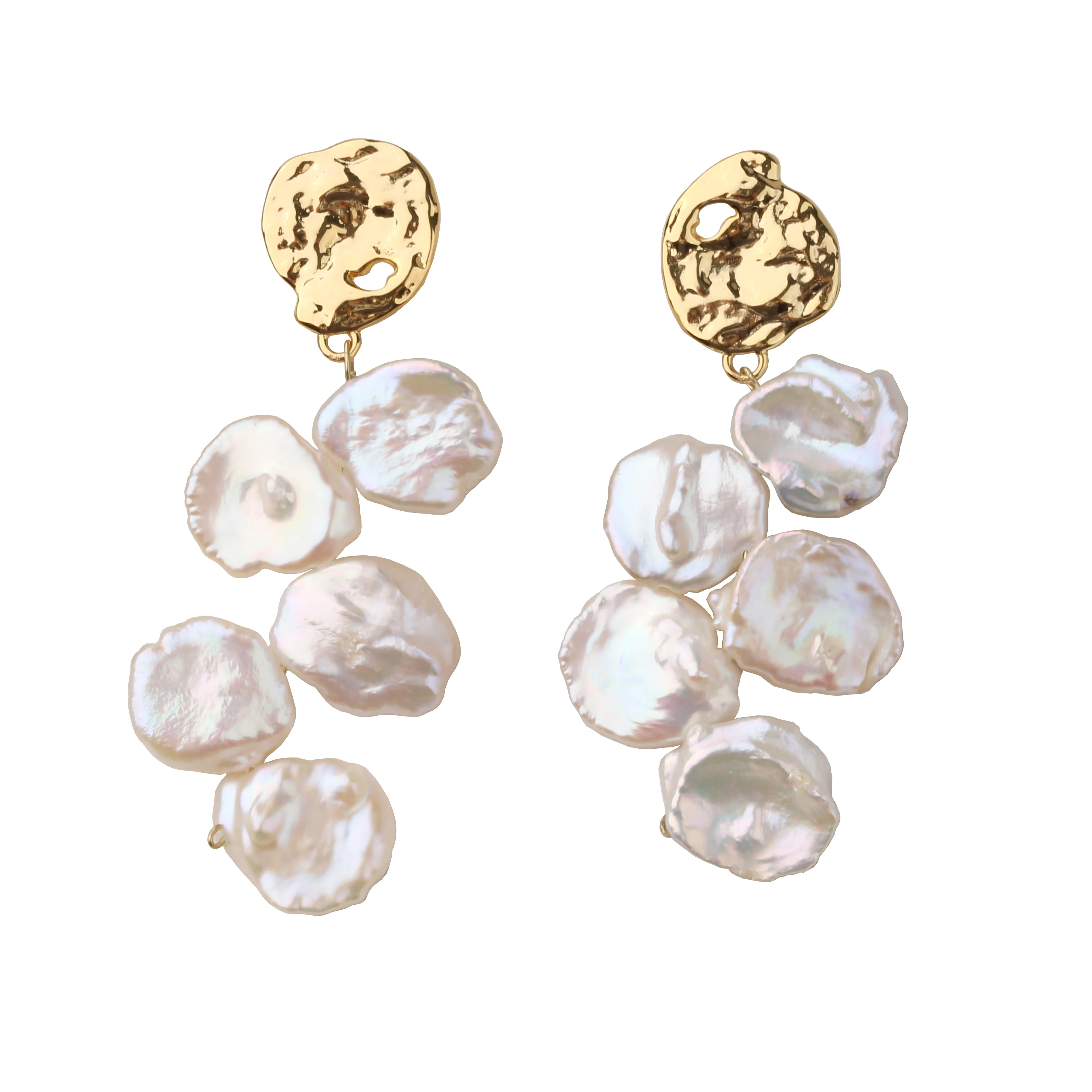 

Luxury brand earring gold plated flower petal Baroque Pearls Earrings for women with 925 silver, 18k gold plated