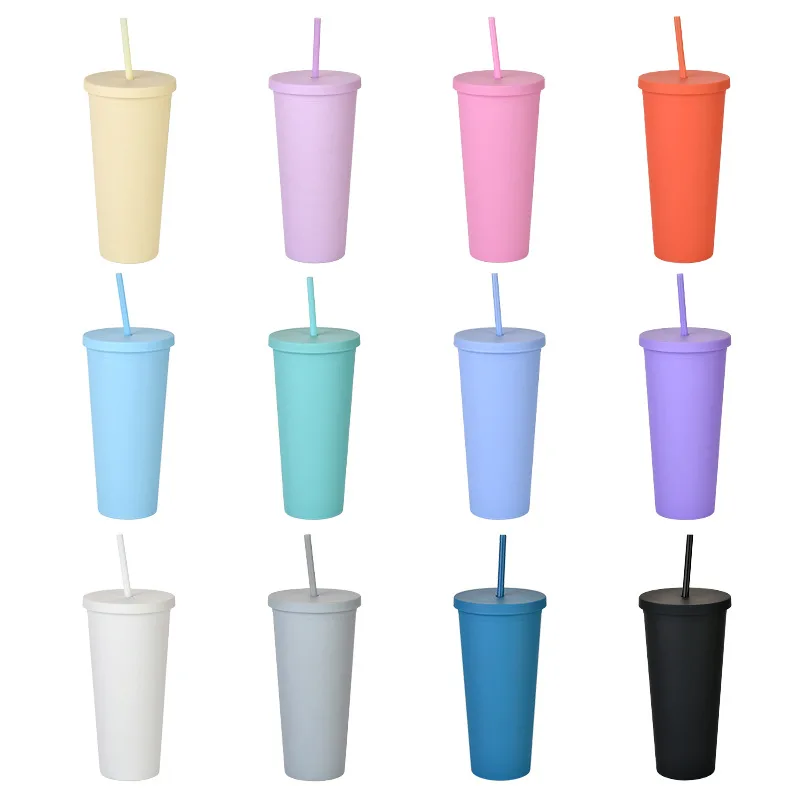 

Tumblers With Lids 22 oz Pastel Colored Acrylic Cups With Lids and Straws Double Wall Matte Plastic Bulk Tumblers, Customized