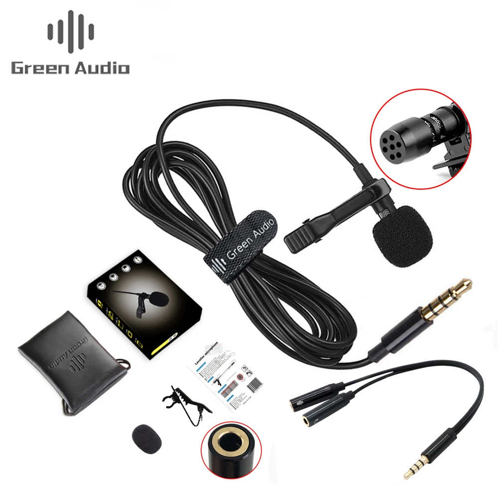 

GAM-141D Lapel microphone lavalier 3.5mm wired clip on microphone, Black