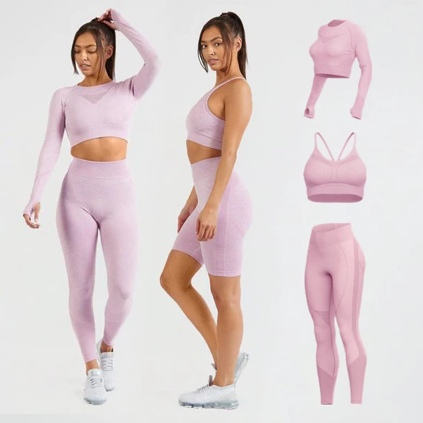 

Wholesale women 4 piece seamless leggings set yoga set seamless workout set, Customized colors