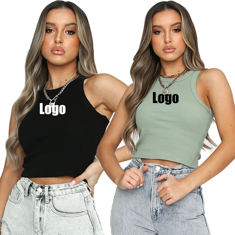 

2021 hot selling custom logo summer fashion women White Black ribbed tank top