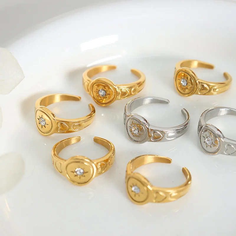 Fashion Zircon Six Pointed Star Stainless Steel Ring Elegant Simple Open Ring anillos acero inoxidable por mayor