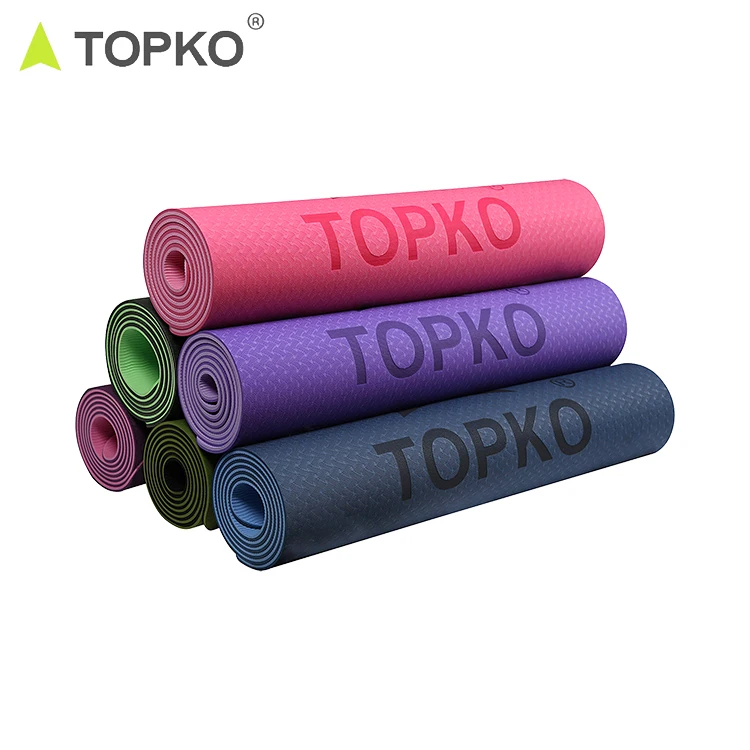 

TOPKO buy custom printed logo fitness anti-slip 6mm double layer tpe yoga mat new eco friendly foldable gray pink yoga mat, Green, blue, orange or customize