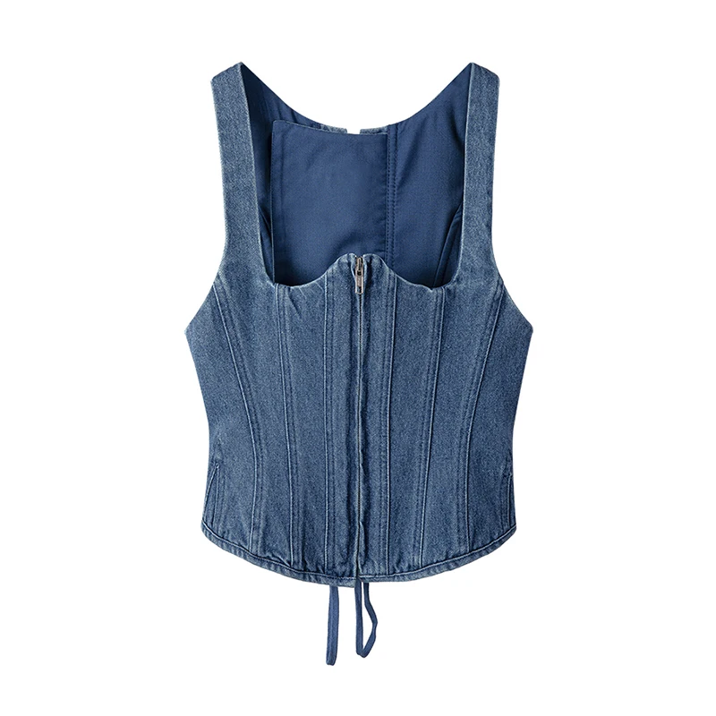 

TWOTWINSTYLE Square Collar Sleeveless Lace Up Bowknot Short Vests Female 2021