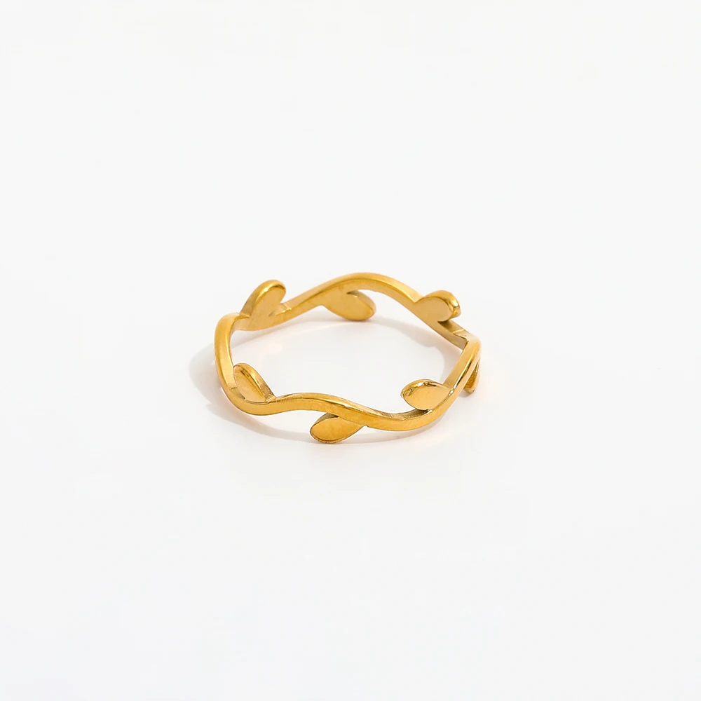 High End 18K PVD Gold Plated Leaf Rings Stainless Steel Women Rings Tarnish Free Fashion Jewelry