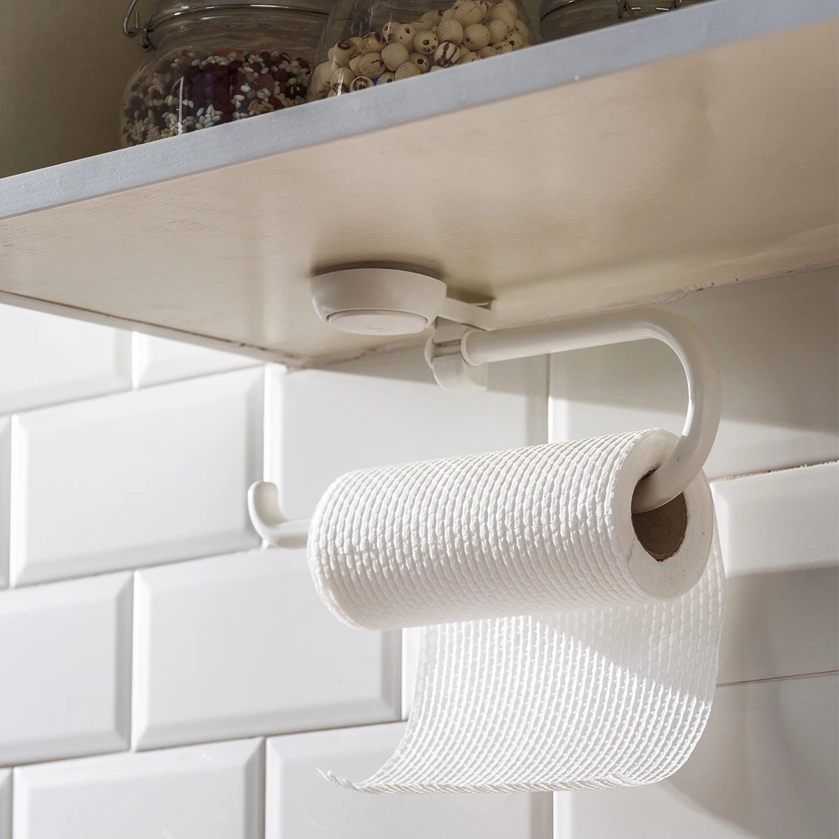 Image of No Drilling No Tools Bathroom Storage Corner Basket Rack Vacuum Suction Cup Roll Paper Holder