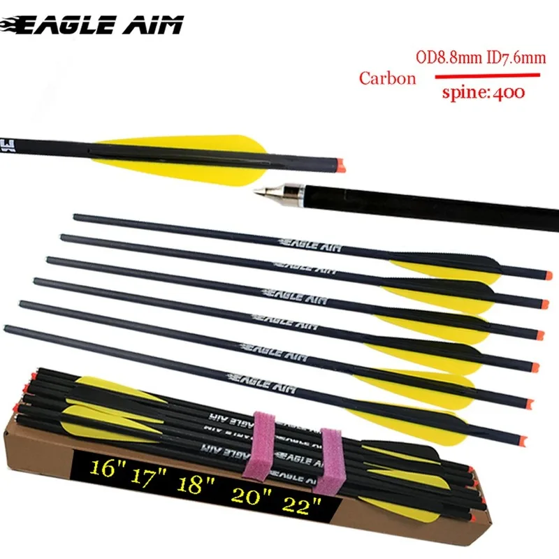 

12Pcs 16/17/18/20/22 Inch OD 8.8mm Archery Arrows with Yellow Black Carbon Arrows for Crossbow Shooting