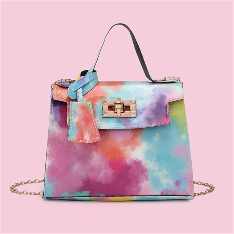 

Wholesale Summer Trendy Tie Dye Rainbow Purse Chain Colored Mini Hand Bags Shoulder Ladies Handbags 2021, As pictures or customized colors