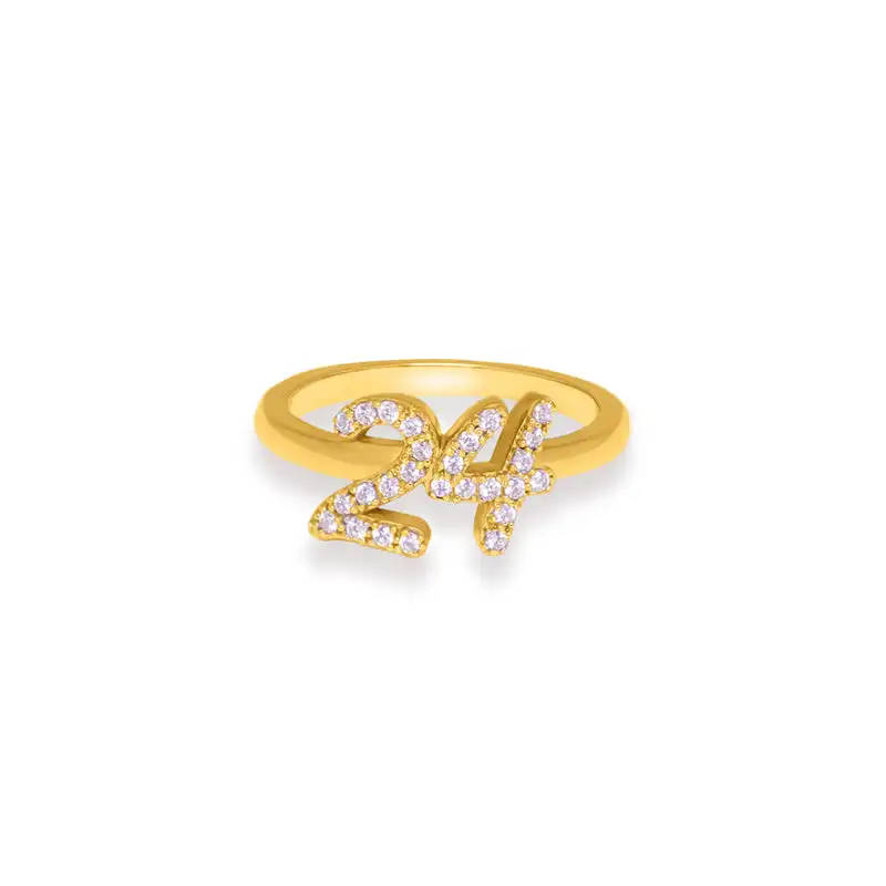 

Qiyi Jewelry Simple Custom S925 Sterling Silver Plated 18k Gold Plated Zircon Women Diamond number ring