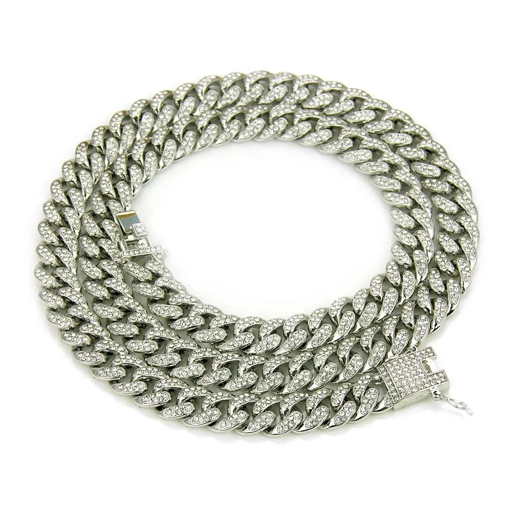

Fashion Gold Plated Cuban Chain Unisex Bling Bling Hiphop Jewelry Chains Crystal Rhinestone Tennis Cuban Link Chain