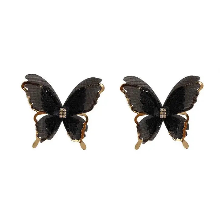 

S925 silver post black butterfly earrings female yarn butterfly earrings earrings