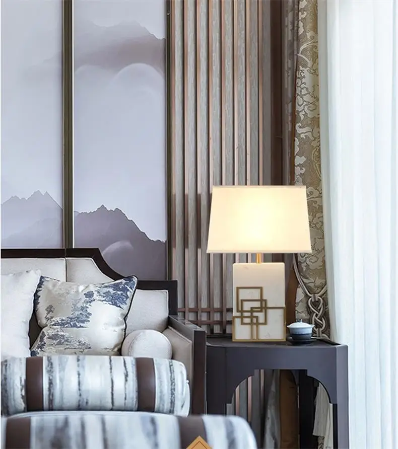 American Style Creative Table Lamp Living Room Bedroom Lobby Desk Lamp Personality Design LED Light Marble Tea Table Sofa Light