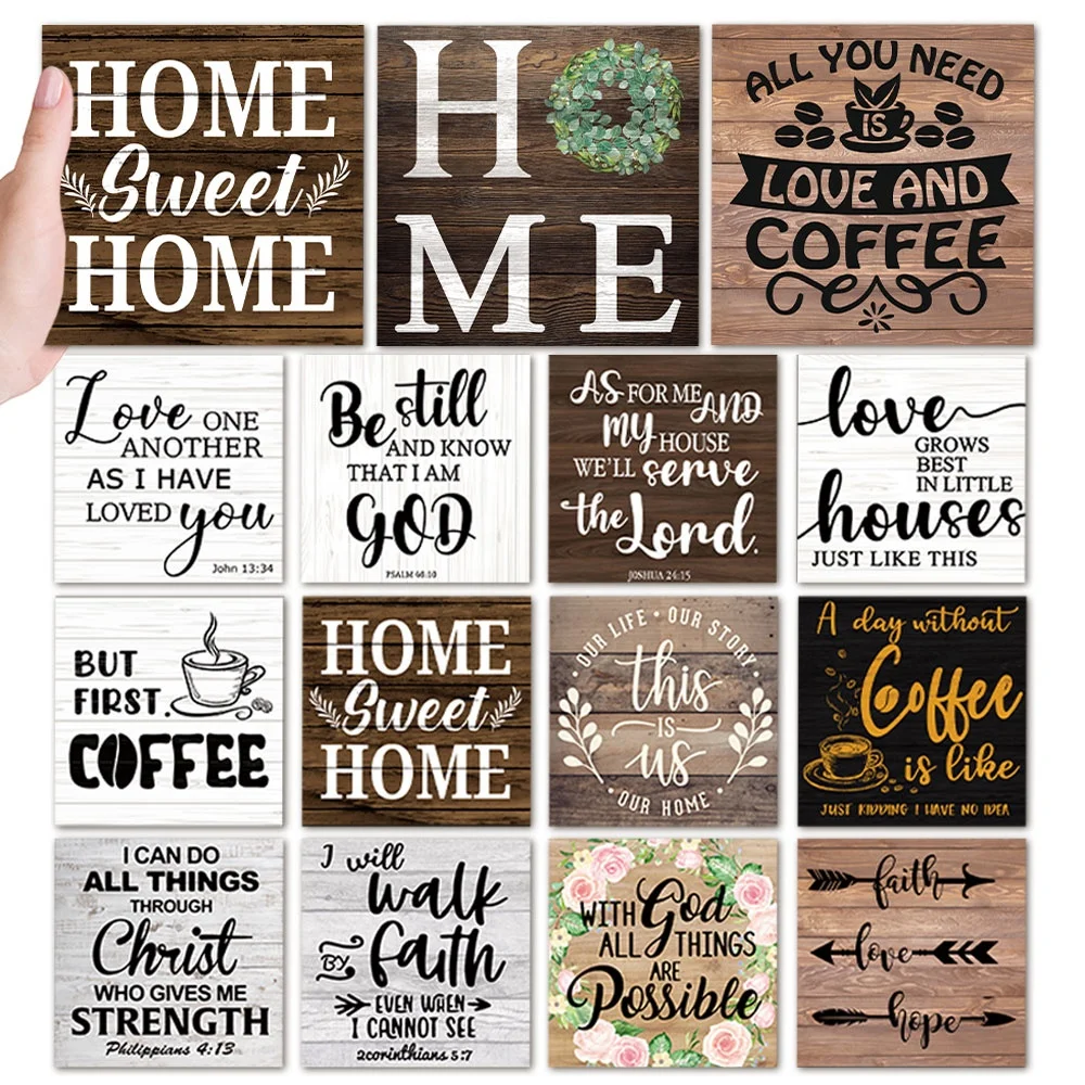 

Putuo Decor Square Shape Home Wooden Plate Sign Coffee Plaque Hanging Wall Home Cafe Decoration