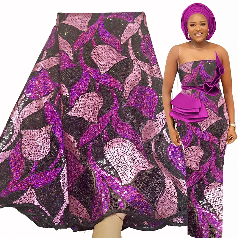 

2021lace fabric embroidered sequin african wedding lace fabric, Multi-color