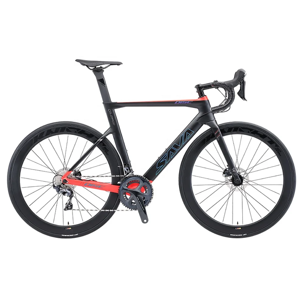 

SAVA Carbon Fiber Road Bike Complete Carbon Racing Road Bike with ULTEGRA R8000 Group Set and R8020 Hydraulic Disc Brake, Black red/black green