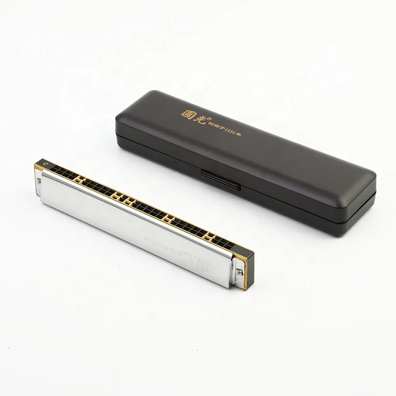 

Shanghai guoguang 28 - hole wide range polyphonic C harmonica adult beginners learn to play a wind instrument, Silver