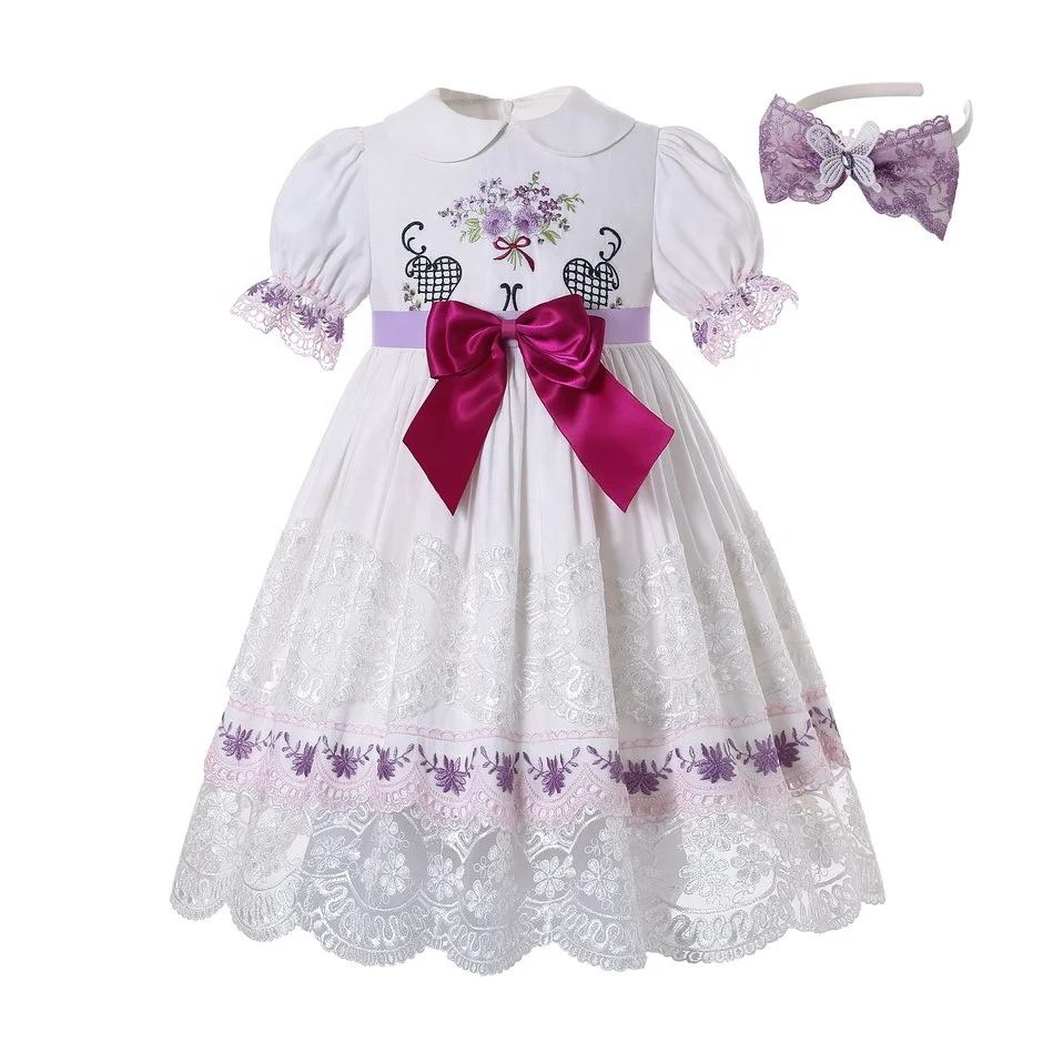 

Pettigirl New Arrival White Dresses for Girls Lace Kid Girl Clothes Pretty Dresses with Red Bow
