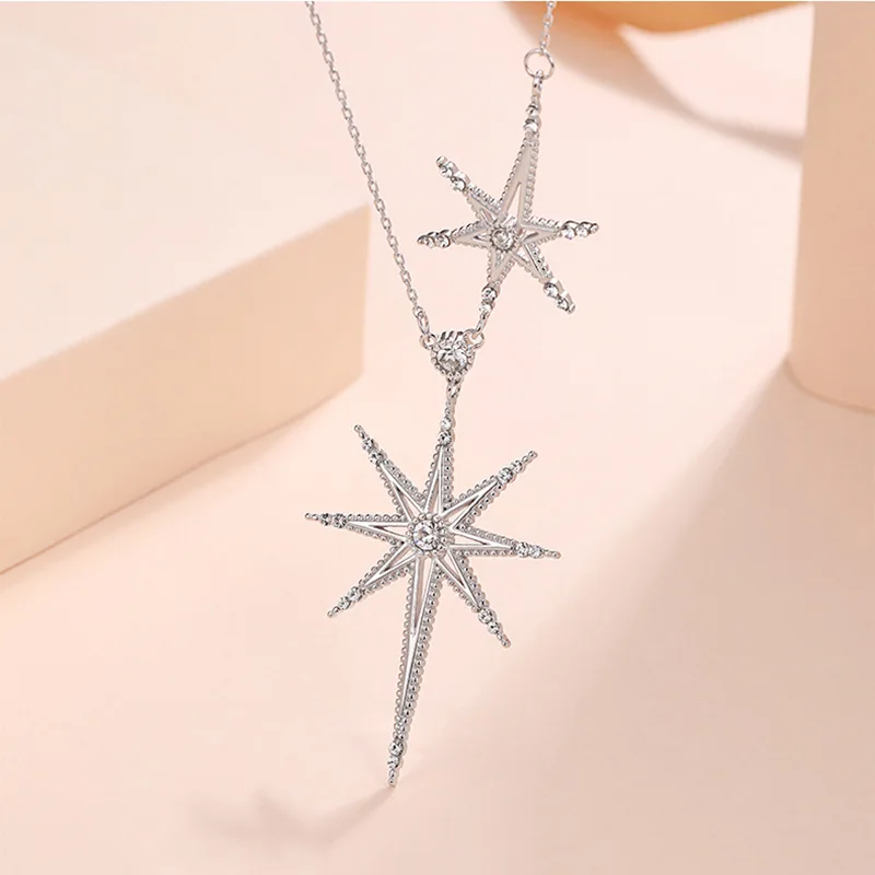 

Manufacturer direct sale Minimalist daily KYNL0107 CZ Necklaces Platinum Plated Shine star Shape 3A Zircon Necklaces, Silver