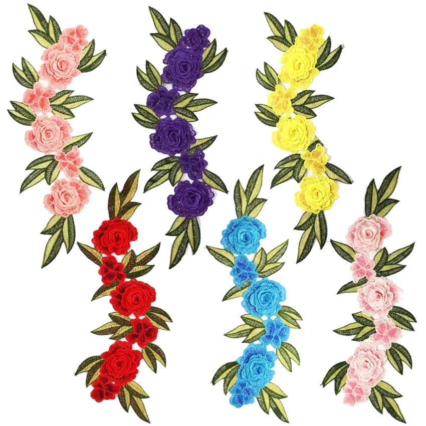 

Fancy 3D rose flower embroidery applique sewing on clothing decorations, Accept customized color