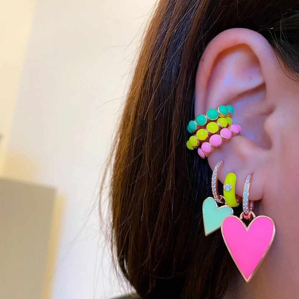 

2021 Colorful 1 pair Round Bead Clip On Earring Ear Cuffs Neon Enamel Ear Clips No Pierced Earrings Women Jewelry, Gold and silver