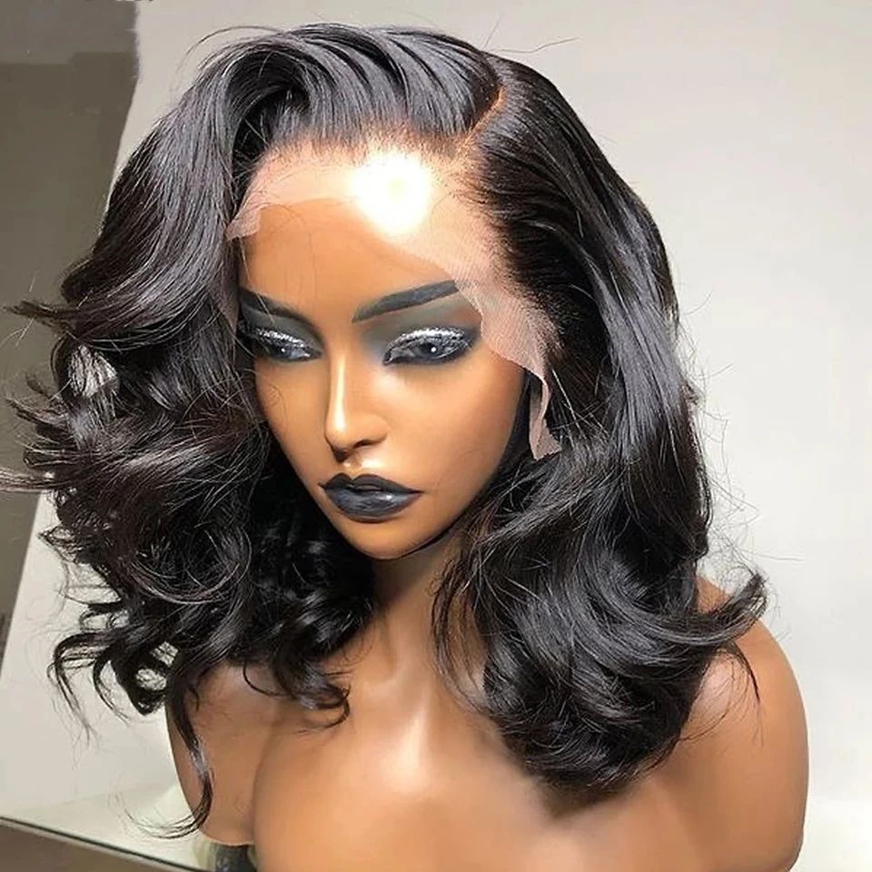 

Short Bob Wig Body Wave Wavy 13x4 Lace Frontal Human Hair Wig Natural Wave Pre Plucked Baby Hair Brazilian Lace Front Wig Remy