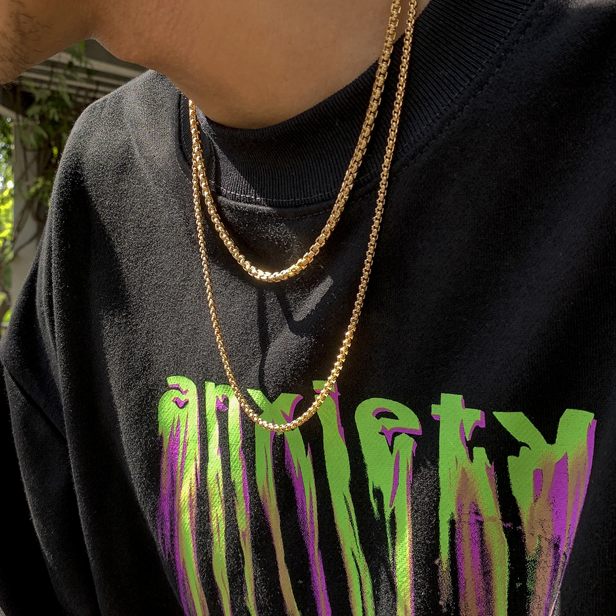 

SHIXIN Hip Hop 2 Layer Box Chain Necklace Punk Personalized Necklace Gold Silver Adjustable Jewelry Necklace for Men Women