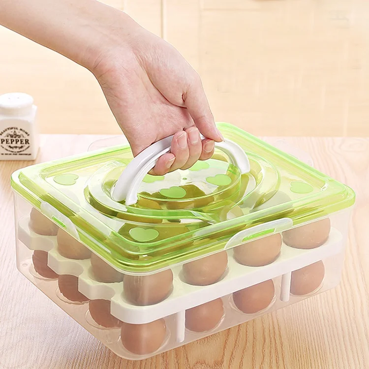

2 Tiers Egg Container Deviled Egg Carrier Eggs Holder with Handle for Fridge Freezer Storage, Blue,green,pink
