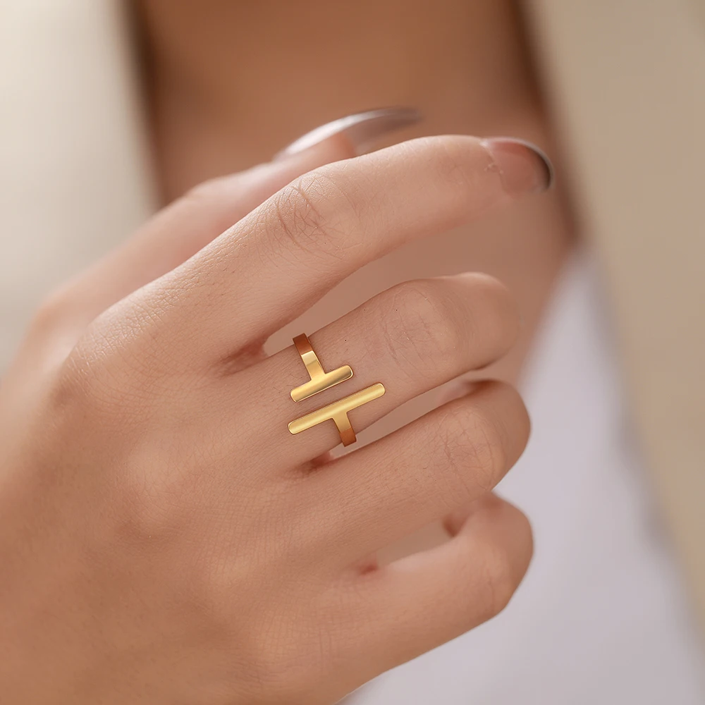 

Stainless Steel Ring Simple Minimalist Stick Fashion Couple Adjustable Rings For Women Jewelry Wedding Party Girls Trend Gifts