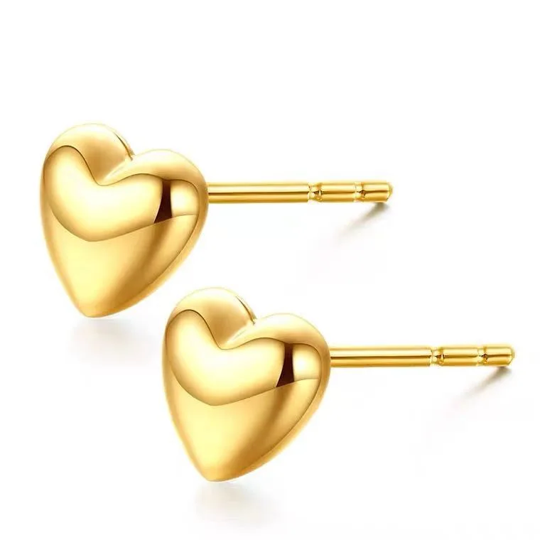 

Luxury Fashion Solid Pure 18K Gold Heart Stud Earrings Jewelry Women Ladies Female Bridal Engagement Wedding Earrings