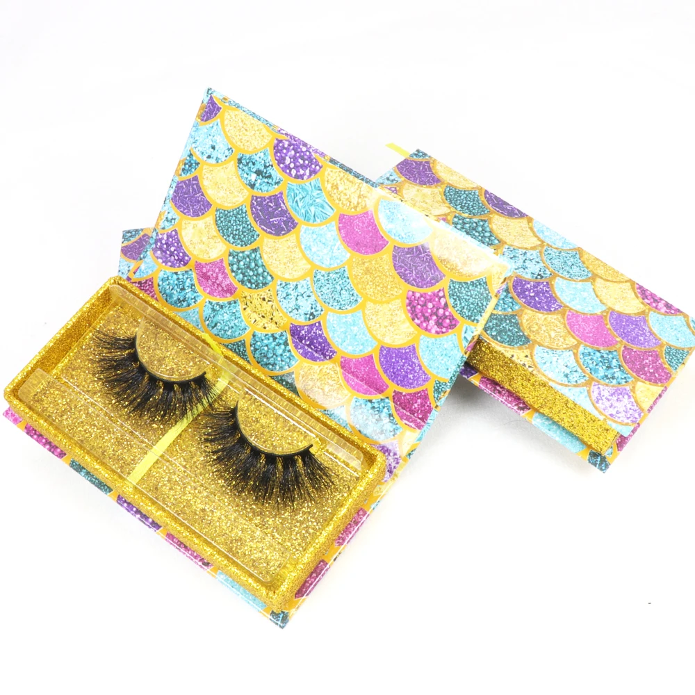 

Newest 14mm mink private label magnetic eyelash Fish scale packaging box